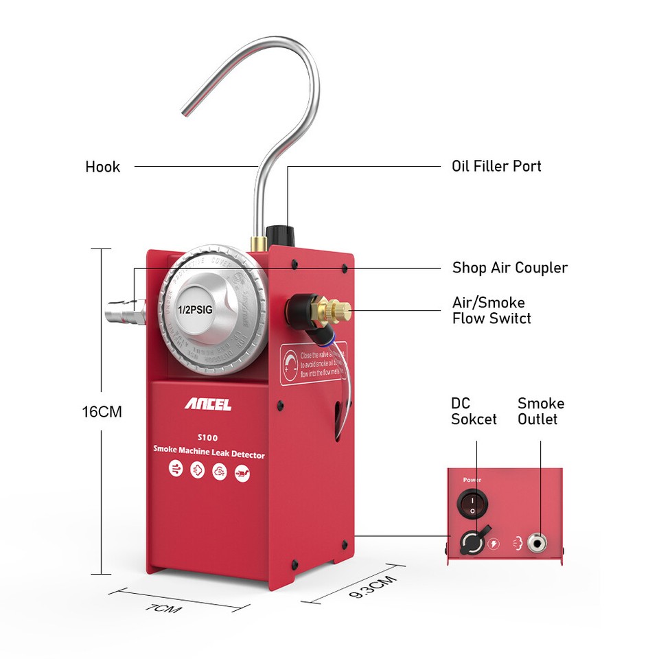 MOTOCOCHE EVAP Auto EVAP Rookmachine- 12V Brandstofleiding systeem Lekdetector Diagnostische Tester met Ingebouwde luchtpomp Voor Voertuigen, Motorfietsen, Boten (testolie: babyolie