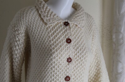 Carraigdonn -Sz S IVORY Popcorn Bubble HAND-KNIT Cardigan