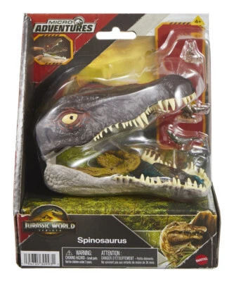 Jurassic World Wiedergeburt Mikro Abenteuer Spielset Spinosaurus Kopf enthält x3 Figuren