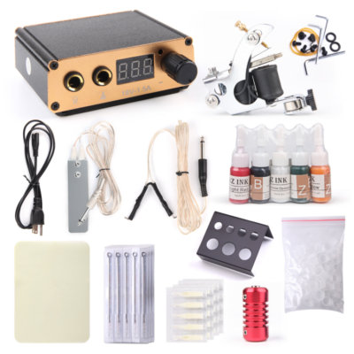Complete Tattoo Kit Set Tattoo Machine 5 Inks Power Supply Foot