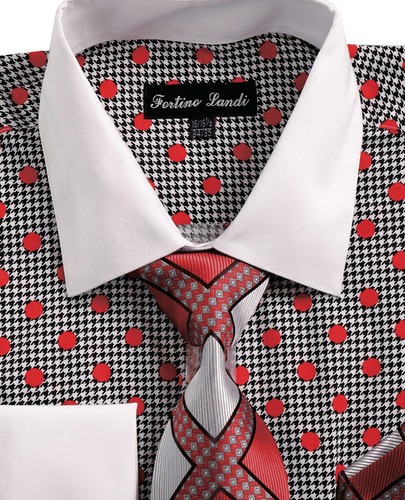 Fortino Landi Men's Fashion Dress Shirt with Tie, Hanky and Cufflinks FL632 - Picture 4 of 11