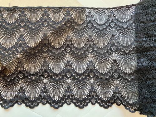 Stretch Black Embroidery French Lace Trim for Sewing/Crafts/Lingerie/9" Wide - Picture 2 of 17