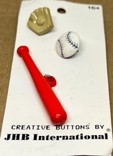 Cute JHB Card of Plastic Realistic BASEBALL BAT BALL & GLOVE Buttons Kids Sports