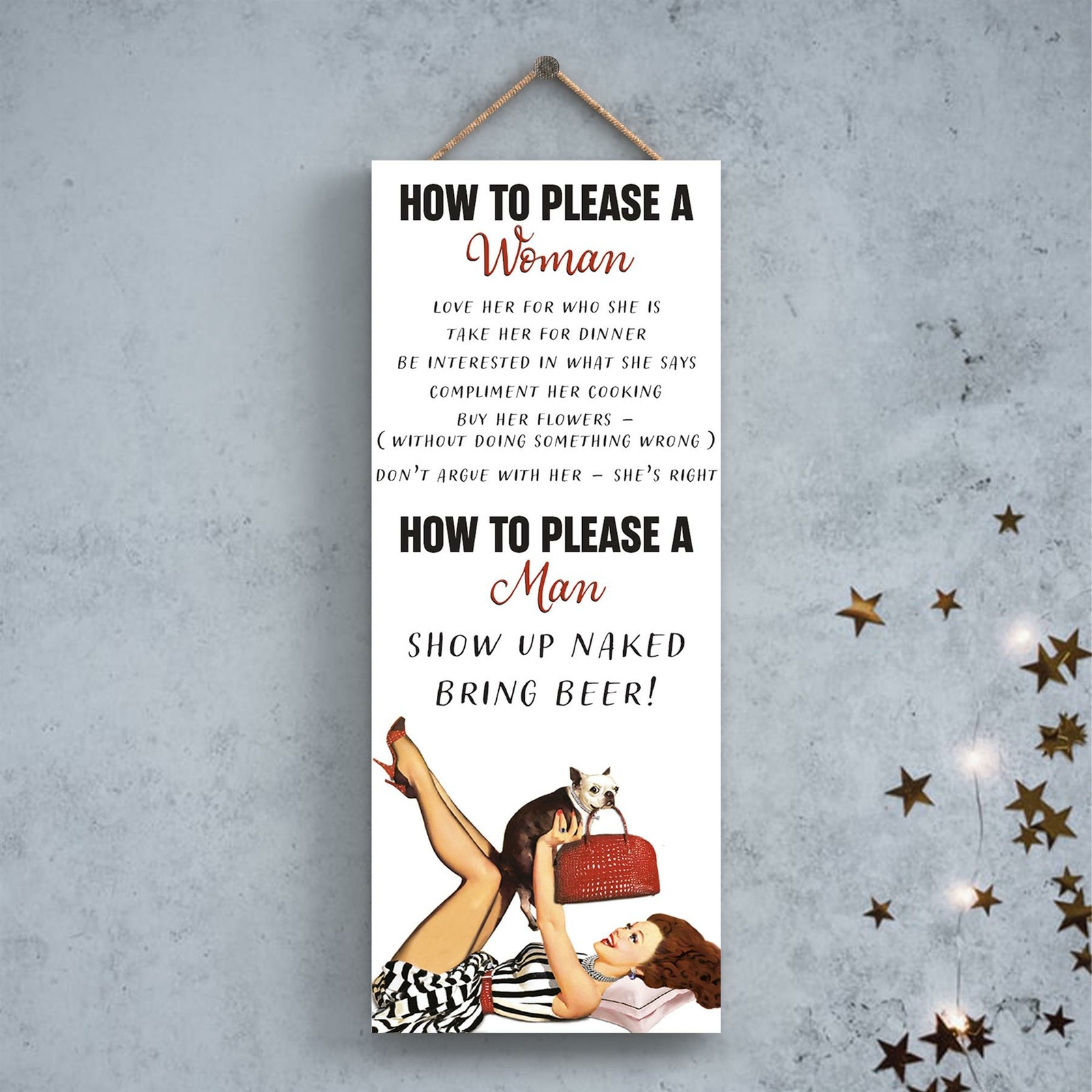 HOW TO PLEASE A WOMAN PIN UP THEMED DECORATIVE HANGING PLAQUE