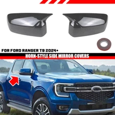 Horn Carbon Style Wing Side Rearview Mirror Cap Covers For Ford Ranger T9 2024+