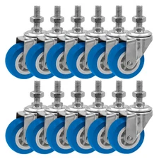 12 Pack 2 Inch Stem Caster Swivel Blue Polyurethane Caster Wheels