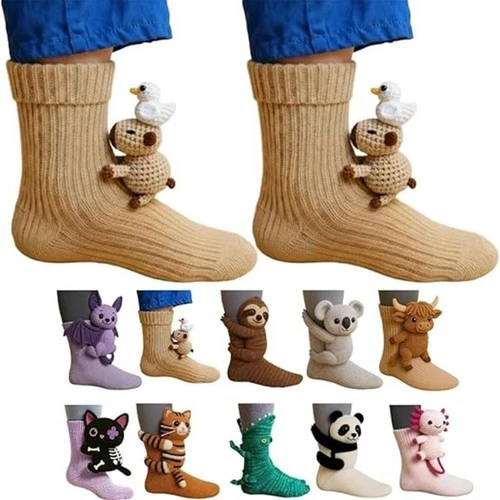 3D süße Tiere Socken Strickmuster Bodensocken Unisex lustig Weihnachtsgeschenk - Bild 29 von 34
