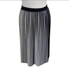 Agnès b. Ombre Pleated A-Line Skirt B/W Stripe Knee Elastic Waist Size 2 UK 10