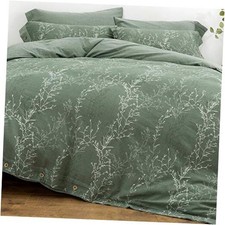 Duvet Cover Set Size Washed Cotton Yarn, Full/Queen Green and White Thin Branch