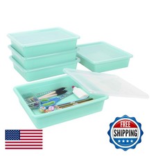 Storex Letter Size Flat Storage Tray Teal 5-P...