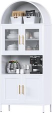 73 In Tall Metal Arched Cabinet, Kitchen Pantry Cabinet With Glass Door