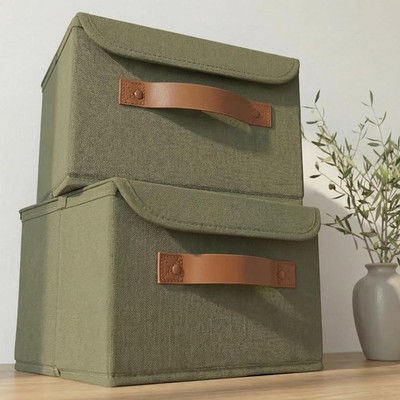 Set of 2 Decorative Linen Storage Small Boxes with Lids  for Your Home Decor