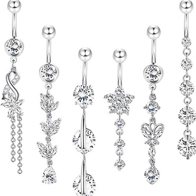 3-6PCS 14G 316L Stainless Steel Belly Button Rings for Women Navel Rings Barb...
