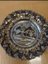 Egyptian Brass Copper Wall Art Disc Metal Plate Sphinx Pyramids of Egypt