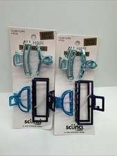 2 Scunci Blue Teal Navy Metal Hair Claw Clips Jaw Small Medium 4pc COMBINESHIP
