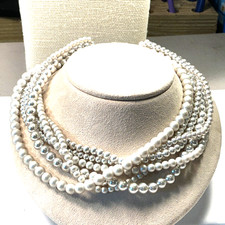 Vintage Necklace Faux Pearl Dull White Silvery Multi Strand Choker Lot 50