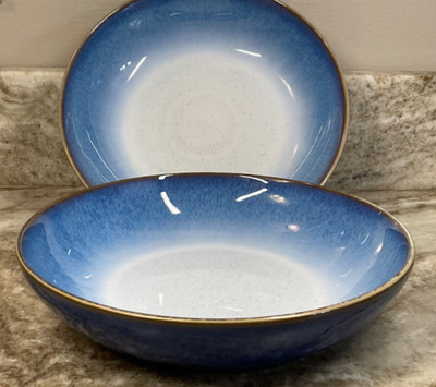 Large Denby Pasta Bowls Beautiful Blue Haze. 8.5 Inch. Set Of 2. New.