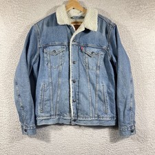 Levi's Sherpa Lined Trucker Jacket Mens Medium Blue Snap Western Jean Denim M