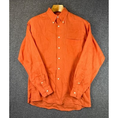 Armani Exchange AX Orange Linen Long Sleeve Button D Shirt Men Size M Casanova