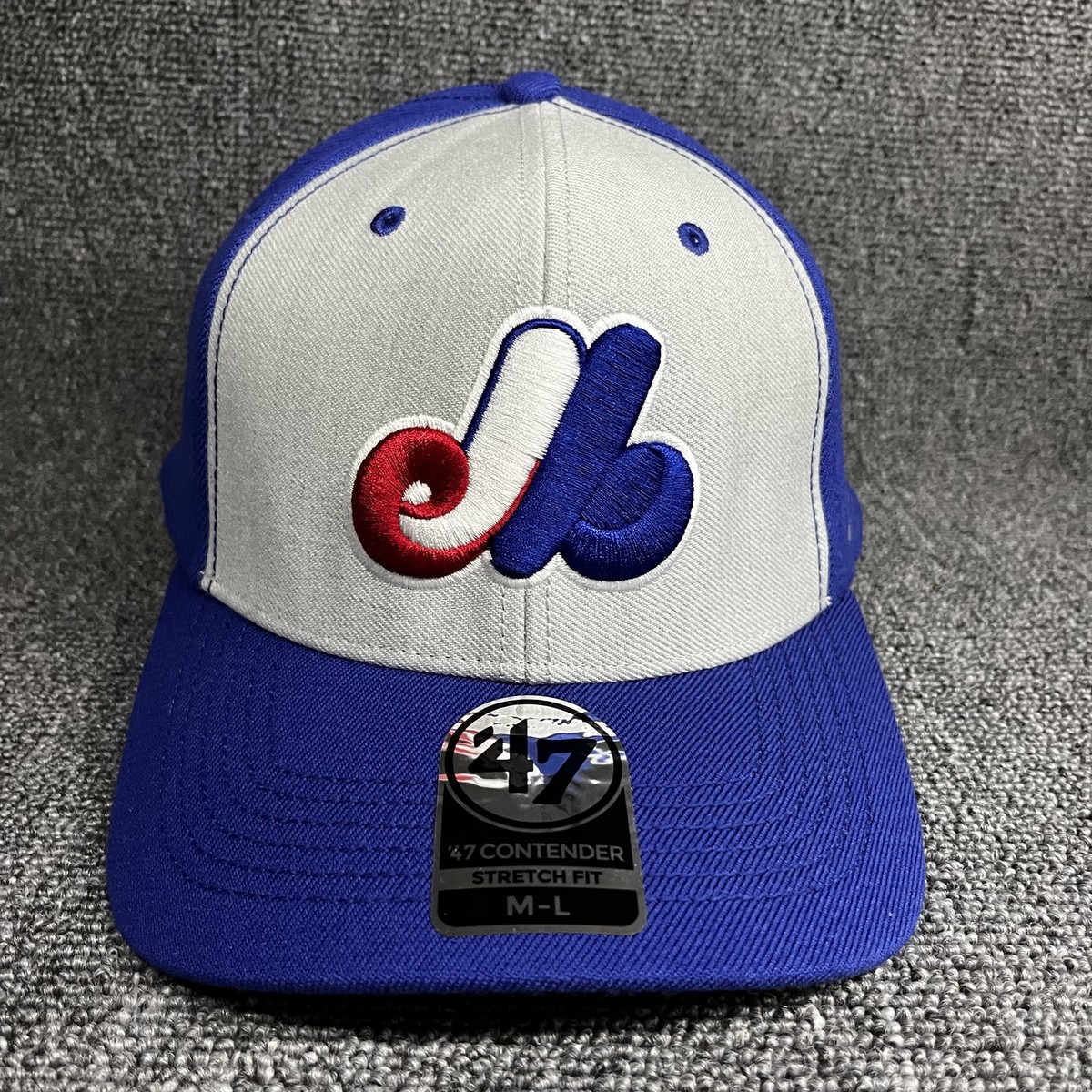 Montreal Expos '47 Brand Contender Stretch Fit Hat Cap M/L Blue Off-White MLB