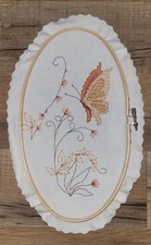 Vtg Finished Handmade Cross Stitched Framed Butterfly/Flowers Cottage Core