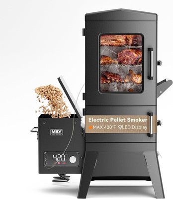 Electric Pellet Smoker w/Rainproof Cover & Meat Probe,Vertical Pellet Smoker Gr