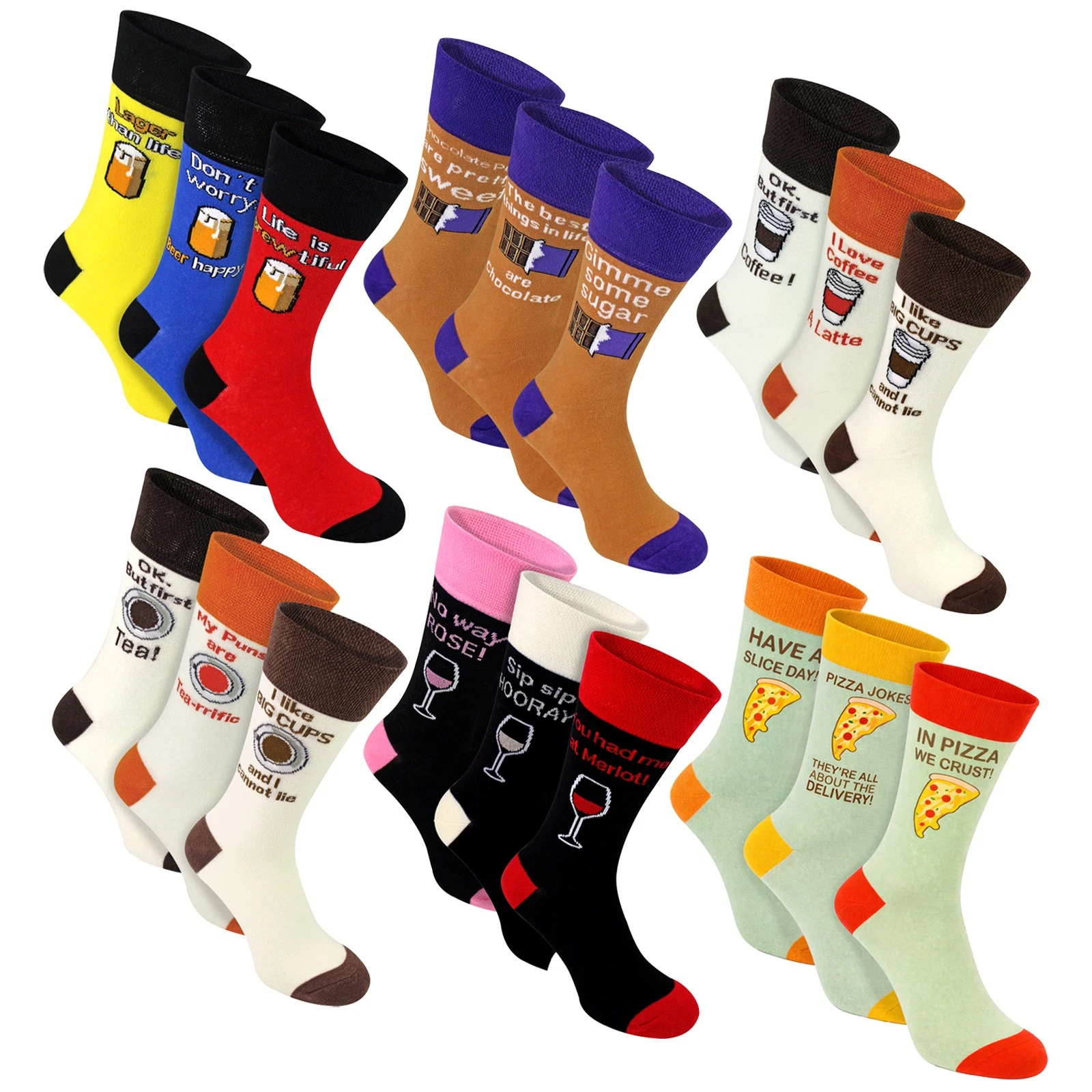 Sock Snob - 3 Pairs Mens Novelty Cotton Socks Funny Food Drink Slogans