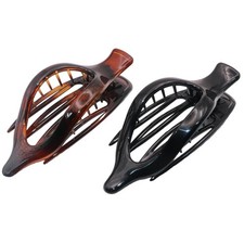 2 PCS French Wide Beak Hair Claw Clip Side Slide Tortoise Shell Black