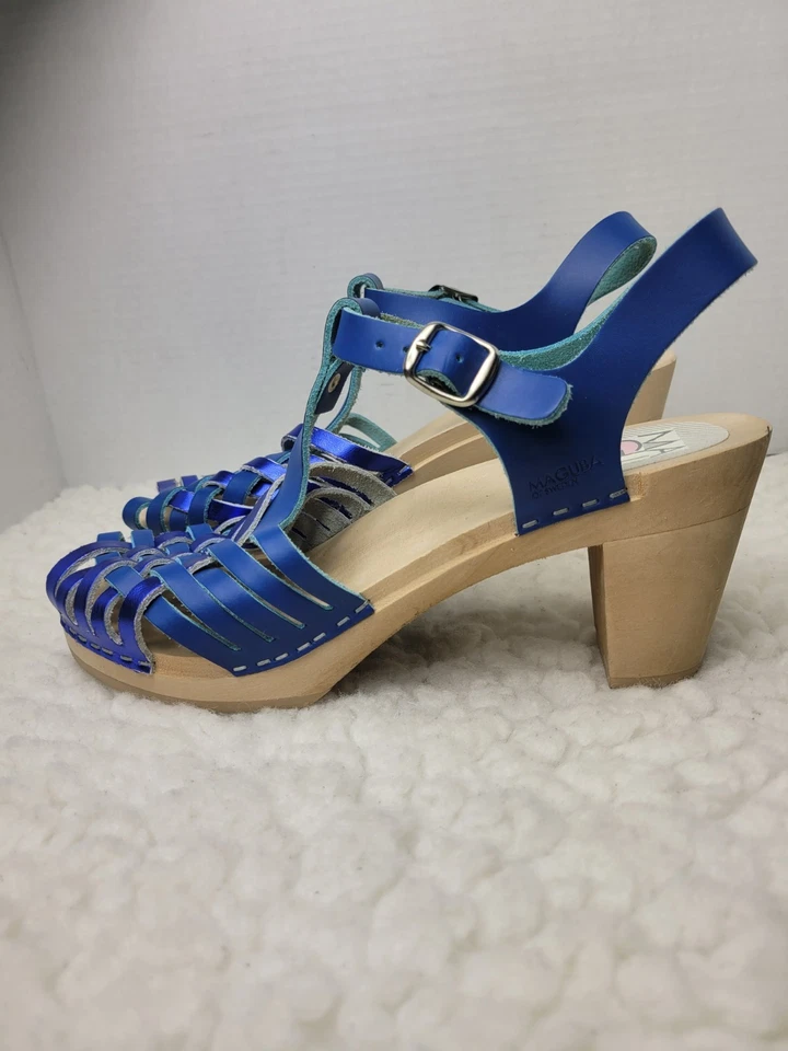 Zapatos de tacón de madera para mujer Maguba of Sweden talla 11,5 cuero azul con tiras Foto 3 de 4