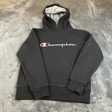 Champion Kids Black Hoodie Sweatshirt Pullover Long Sleeve Spellout Youth Medium