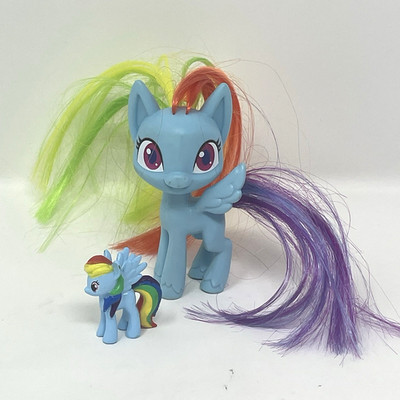 Hasbro My Little Pony Rainbow Dash Toys Lot of 2, Blue, 1'' and 3'' Figures