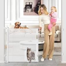 Retractable Baby Gate with Cat Door 55" Wide Retractable Baby Gate for Stairs...