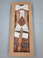 Prince Bowtie Herren Set Hosenträger + Fliege Weiß/Grau🌼UVP 59,99 €