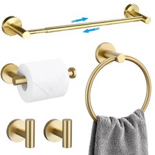5 PCS Bathroom Accessories Set Matte Golden Adjustable Towel Bar Towel Hook