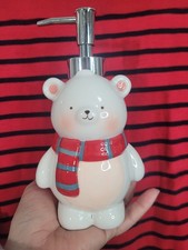 Cute Bear Soap Dispenser with Red Scarf. Christmas bear.