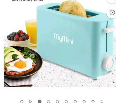 MyMini Single Slice Toaster w/Variable Heat Setting Extra Wide Baking Tray Aqua