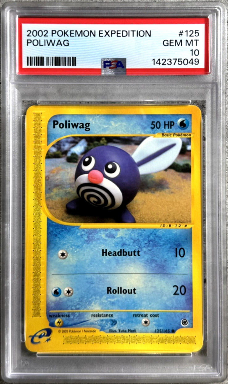 Pokemon Card Poliwag PSA 10 Gem Mint, e-Reader Expedition Base Set 125/165, 2002
