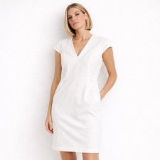 J.Crew 365 Ivory Sheath Dress 8P Petite Cap Sleeve Stretch MinimalistSummer