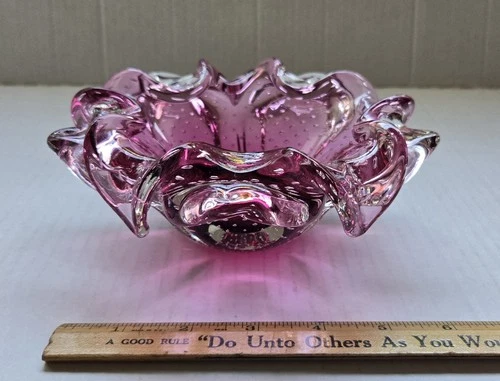 Vintage Toscany Venetian Italy Murano Pink Art Glass Bowl