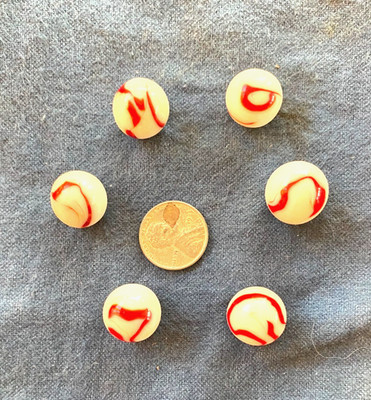 LOT OF 6  candy cane colored  Red and White Swirl Marbles