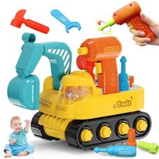Toddler Tool Set—Excavator Take Apart Toy with Electric Drill & Screwdriver &...