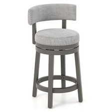 Wooden Counter Height Kitchen Chair Upholstered Swivel Bar Stool w/ Back Grey