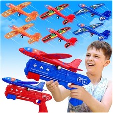 6-Pack LED Foam Glider Airplane Launcher Toy for Kids - Outdoor Entertainment