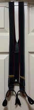 Men  s Suspenders   Black with Burgundy  Gray Stripes, Leather Button Tabs