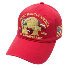 American 250th Anniversary Patriotic Eagle Embroidered Baseball Cap - Red