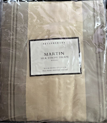 NIP Pottery Barn Silk Stripe MARTIN Drape Curtain Panel 50x84'' Pole Pocket 3 avl