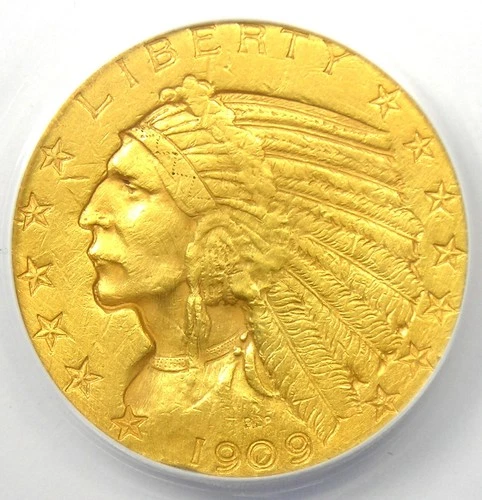 1909-O Indian Gold Half Eagle $5 Gold Coin - Certified ANACS AU50 Detail - Rare!