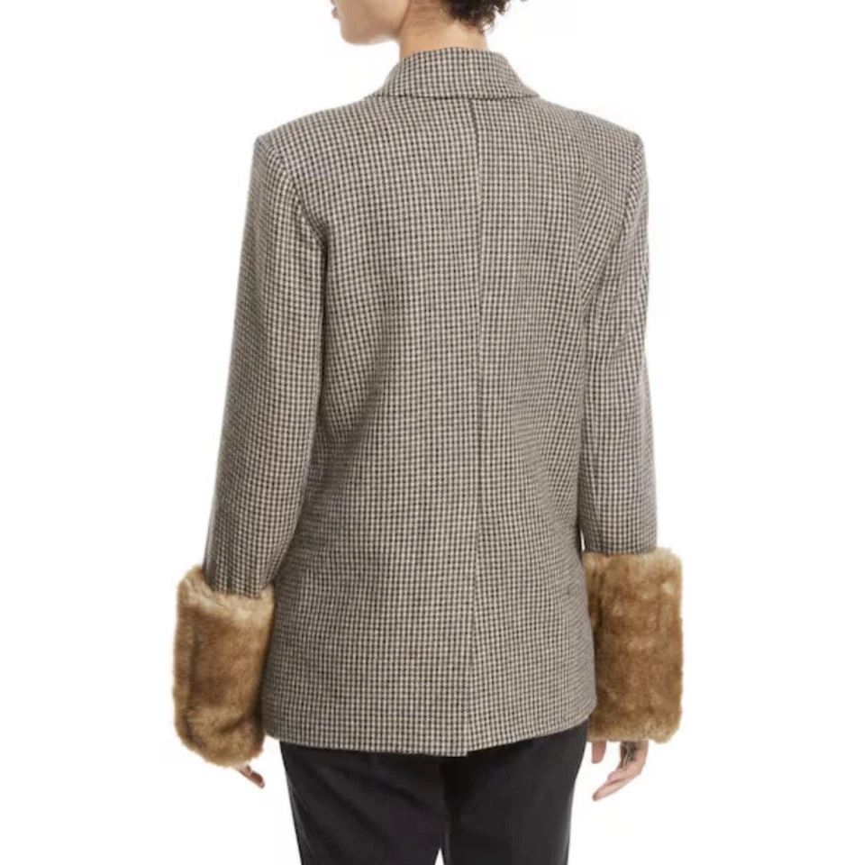 Veronica Beard Fahey Houndstooth Dickey Jacket Blazer Removable Faux Fur Cuff - Image 4 of 4