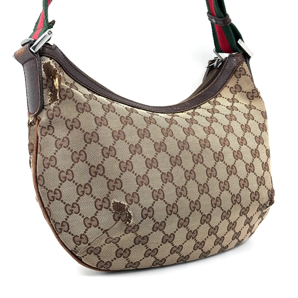 Vintage Gucci GG Canvas Sherry line Half Moon Crescent Shoulder Bag Beige Auth - Image 4 of 4