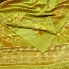 Vintage Sari Green Pure Crepe Silk Printed Sarees 5yd Sewing Floral Soft Fabric